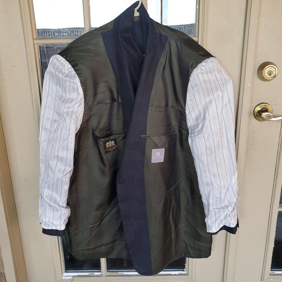 Hickey Freeman Men's Custom Surgical Cuffs Charcoal Plaid Wool 2 Btn Blazer 51 R - Picture 7 of 12